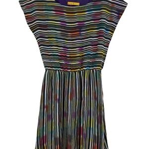 Alice & Olivia Multicolor Striped SKATER 100% Silk Mini Dress Size Medium